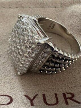 David Yurman Silver Ring with White Diamonds sz7